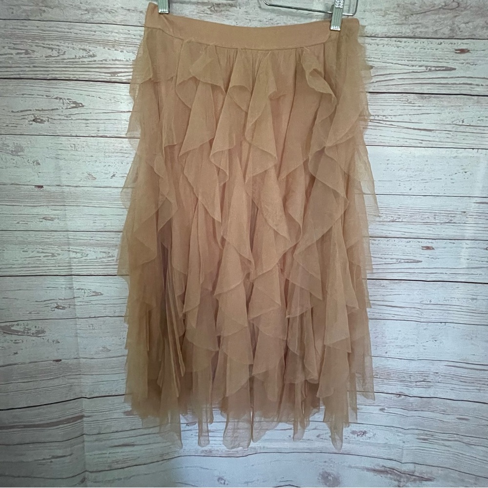 Anthropologie Tan Layered Midi Skirt
